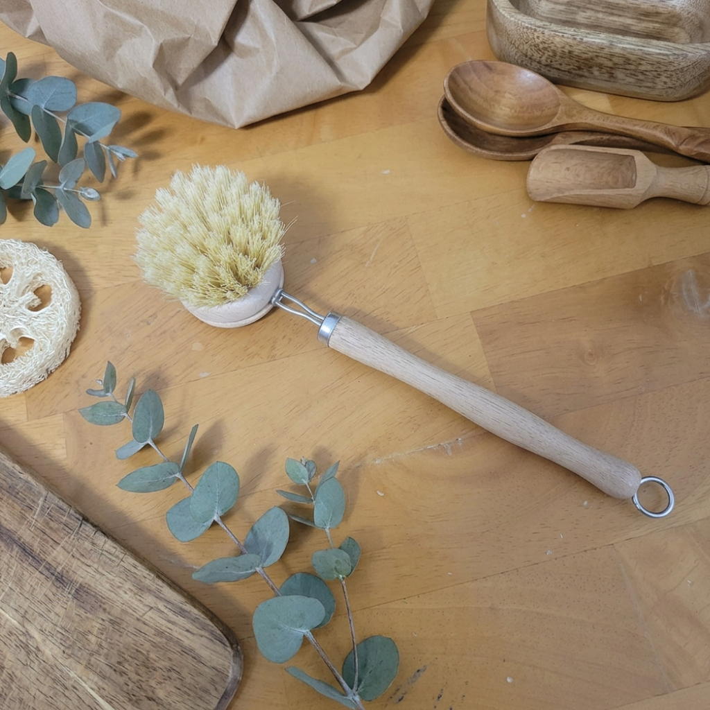 Wooden Dish Brush with Long Handle & Natural Bristles | Ease at Home