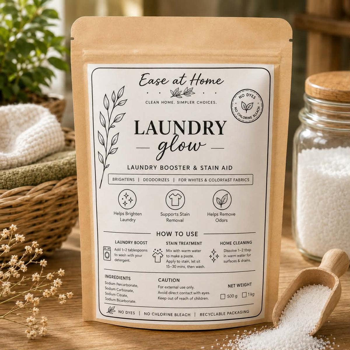Ease at Home Laundry Glow-Oxygen Brightener – Unscented Laundry Booster & Stain Remover