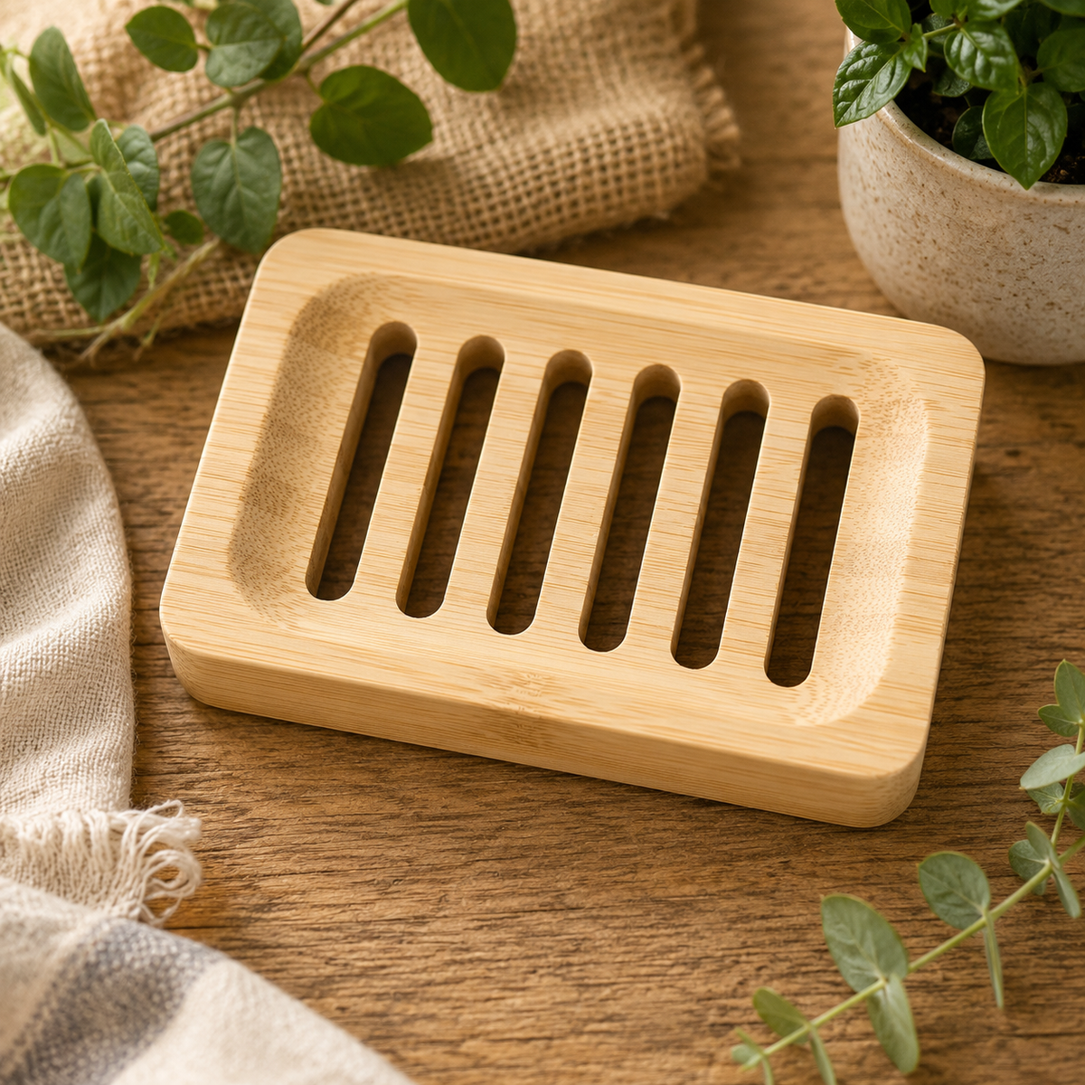 Bamboo Soap Dish | Wooden Soap Holder & Draining Tray