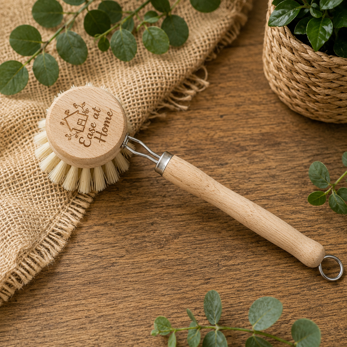 Wooden Dish Brush with Long Handle & Natural Bristles | Ease at Home