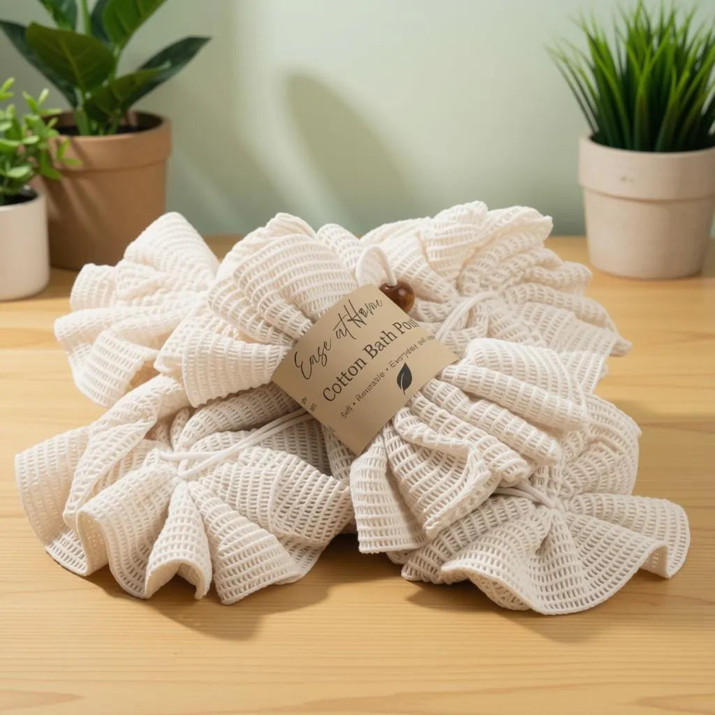 Cotton Shower Pouf | Reusable Bath Sponge & Body Scrubber