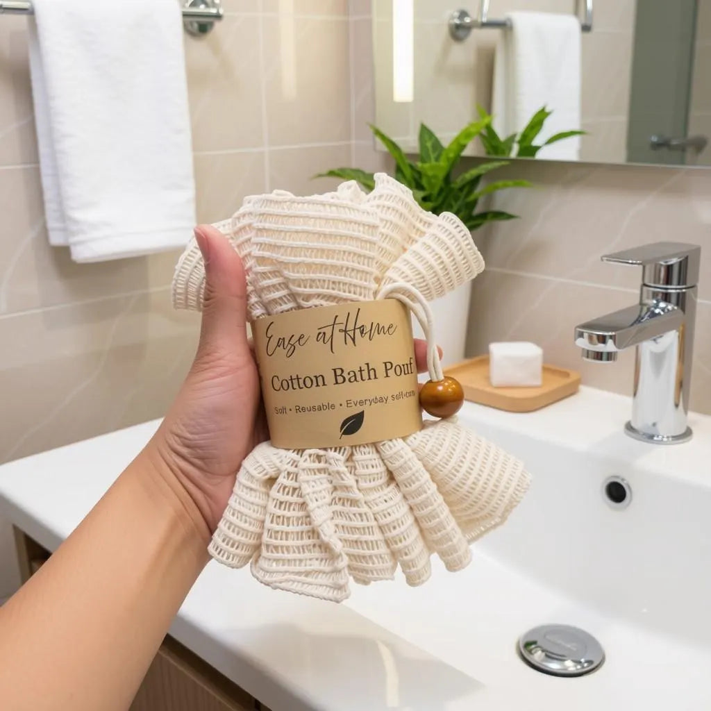 Cotton Shower Pouf | Reusable Bath Sponge & Body Scrubber