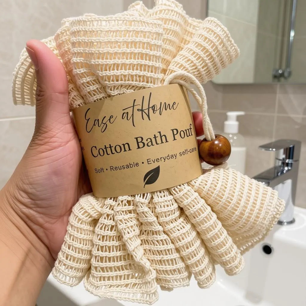 Cotton Shower Pouf | Reusable Bath Sponge & Body Scrubber